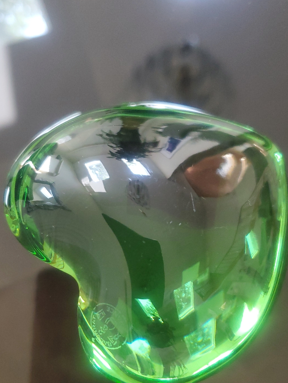 Baccarat Crystal (genuine) 3"x3" Green Paperweight Signed auth.